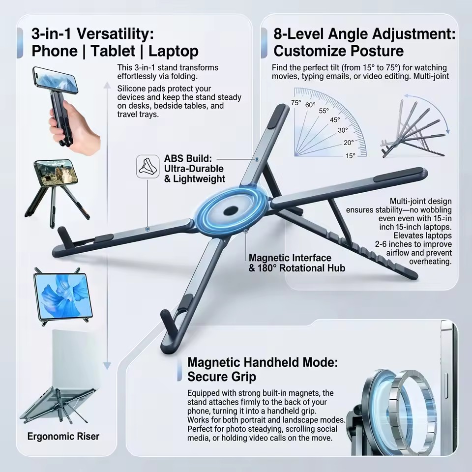 Laptop Stand Portable - Penyangga Ponsel Magnetik Portabel & Tongsis