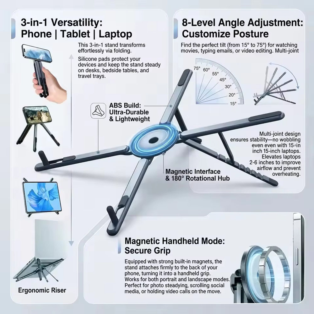 Laptop Stand Portable - Penyangga Ponsel Magnetik Portabel & Tongkat