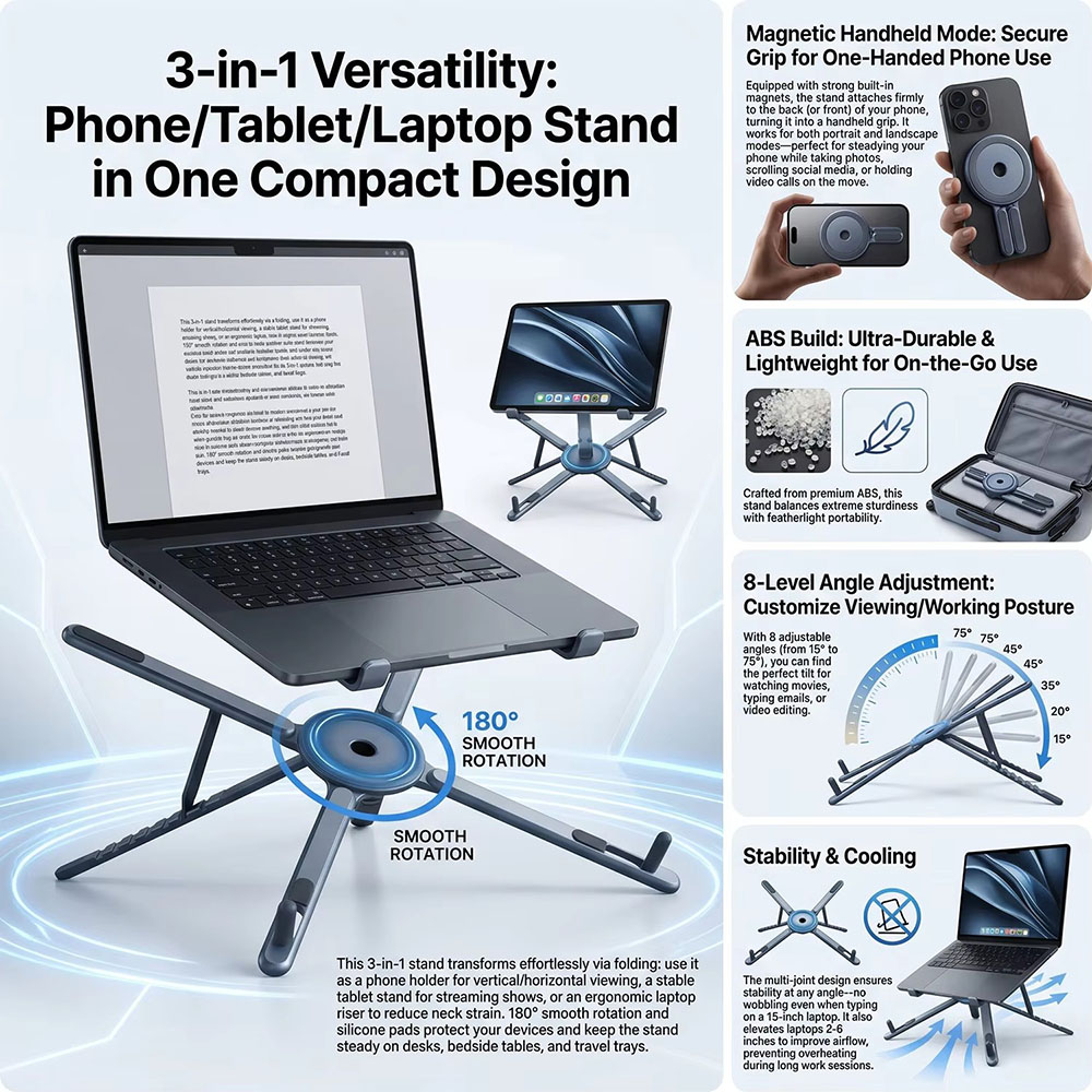 Penyangga Ponsel Magnetik Port - Laptop Stand Portable ulasan dan harga